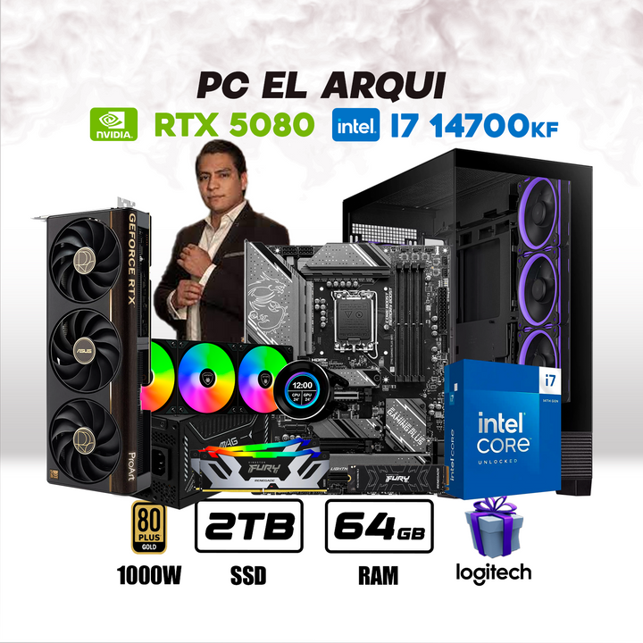 PC El Arqui Intel Core i7 14700KF + RTX 5080 16GB + 2TB NVMe + 64GB DDR5 + ENF. LIQ.
