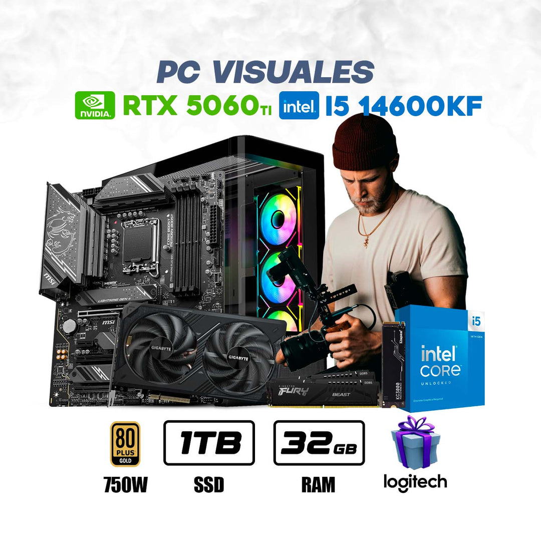 CPU Visuales Intel Core I5 14600kf | RTX 5060 Ti | 1TB SSD | 32GB RAM | ENF. LIQ. #F5141 - Achorao