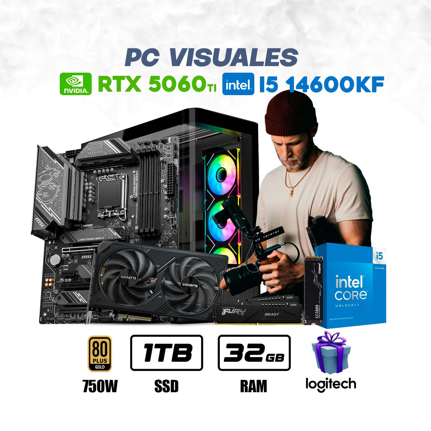CPU Visuales Intel Core I5 14600kf | RTX 5060 Ti | 1TB SSD | 32GB RAM | ENF. LIQ. #F5141