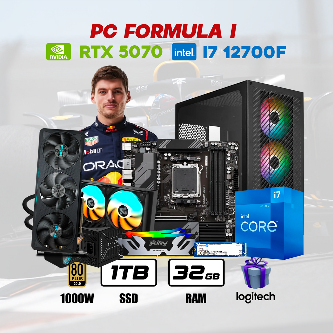 PC Fórmula 1 Intel Core i7 12700F + RTX 5070 12GB + 1TB NVMe + 32GB DDR5 + ENF. LIQ.