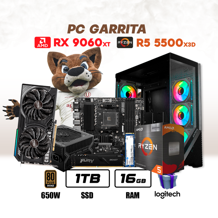 PC Garrita Ryzen 5 5500X3D + RX 9060 XT 16GB + 8GB + 1TB NVMe - Achorao