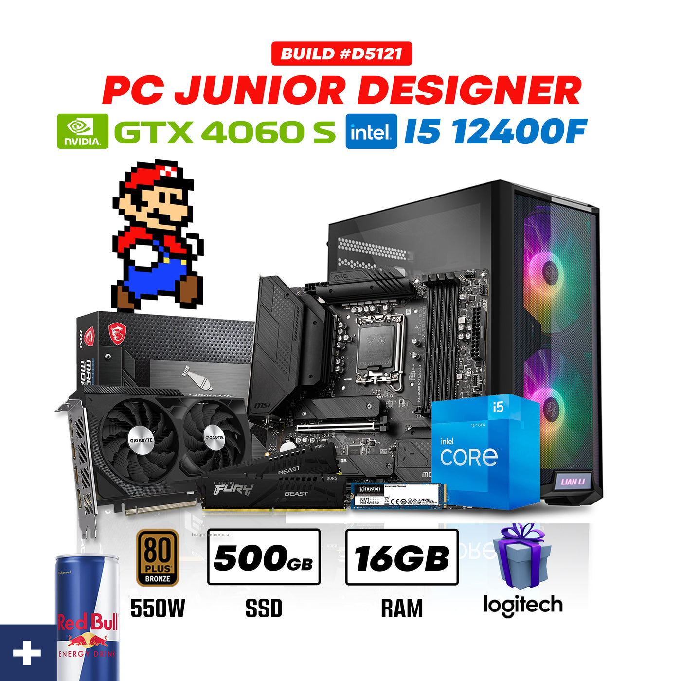 CPU JR DESIGNER #D5121 INTEL CORE I5 12400F | GTX 4060 OC 8GB | 500GB SSD | 16GB DDR5