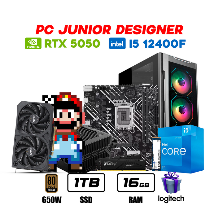 PC Junior Designer i5 12400F + RTX 5050 8GB | 16GB DDR5 | 1TB NVMe - Achorao