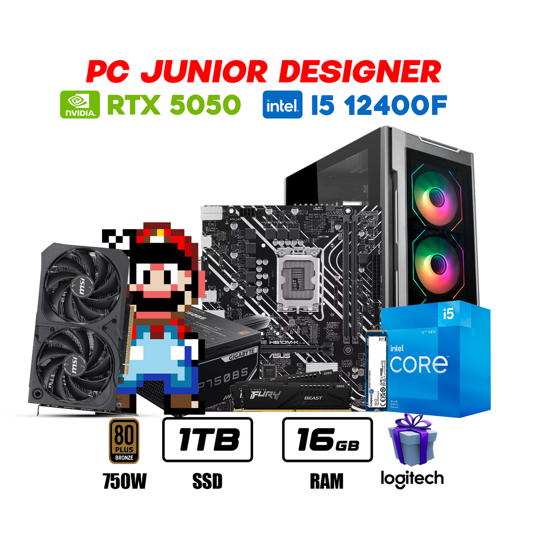 PC Junior Designer i5 12400F + RTX 5050 8GB | 16GB DDR5 | 1TB NVMe - Achorao