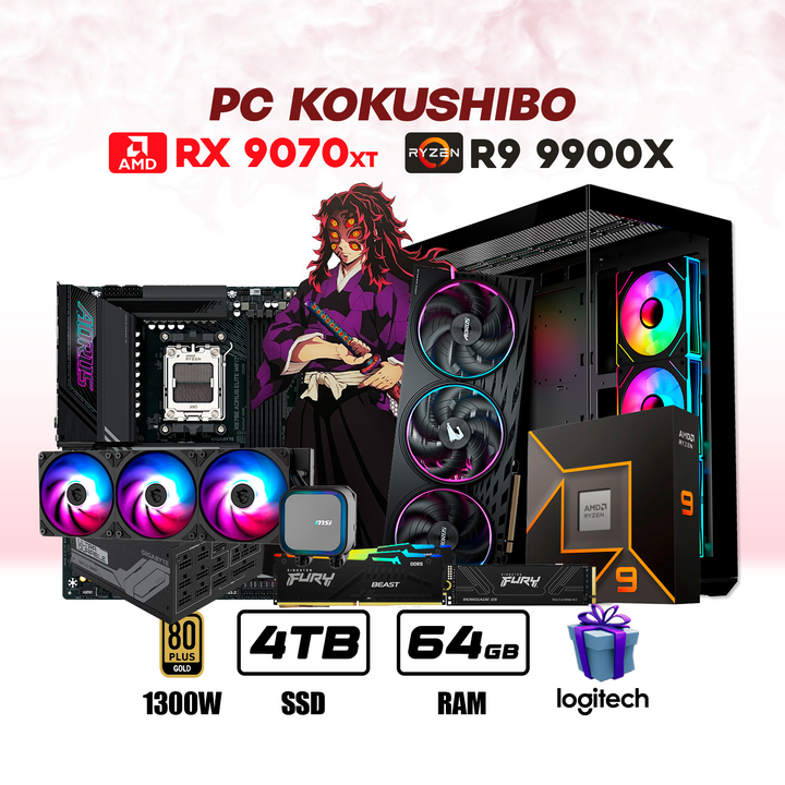 CPU Kokushibo Ryzen 9 9900X | RX 9070 XT 16GB | 4TB SSD | 64GB DDR5 | ENF. LIQ. - Achorao