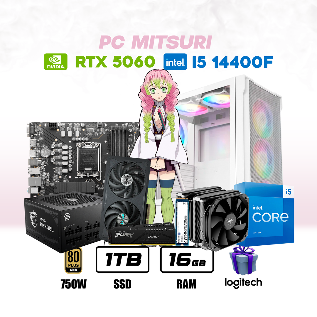 CPU Mitsuri Intel Core I5 14400F | Rtx 5060 | 1Tb Ssd | 16Gb Ram DDR5 | Enf. Torre #P5132 - Achorao