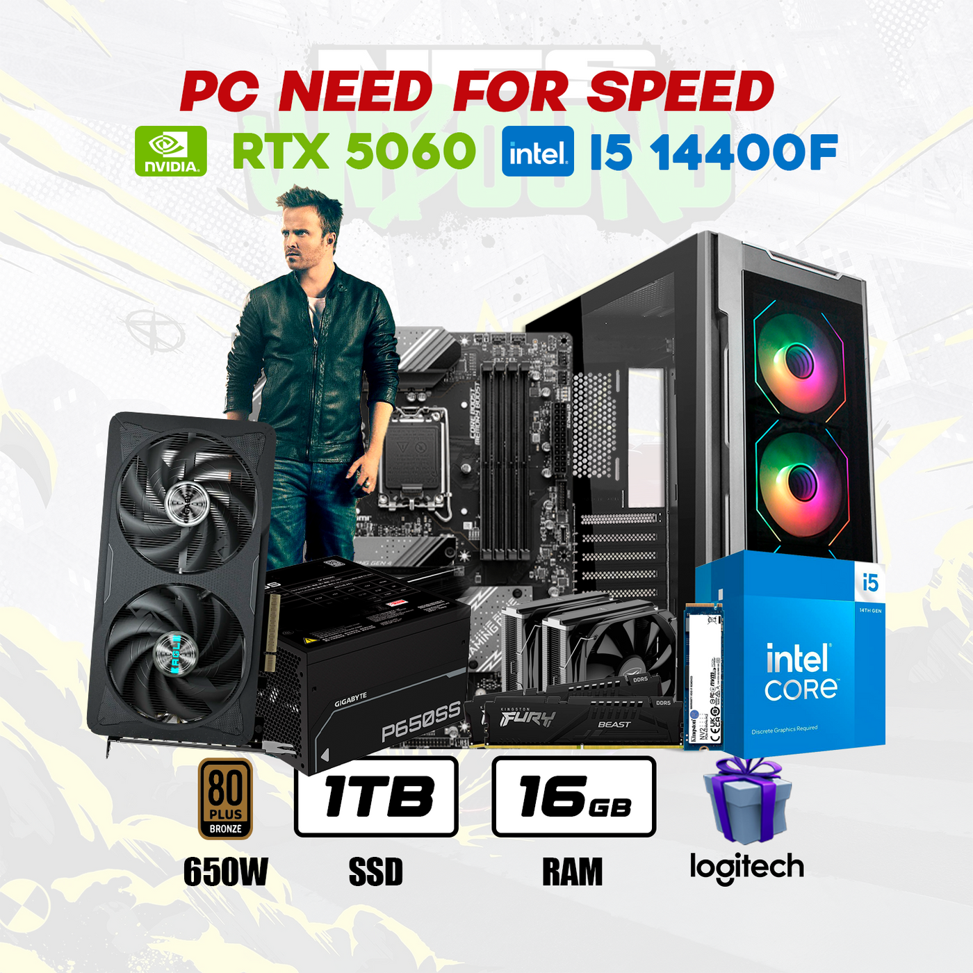 CPU Need For Speed Core i5 14400F | RTX 5060 8GB | 1TB SSD | 16GB DDR5 #G5122