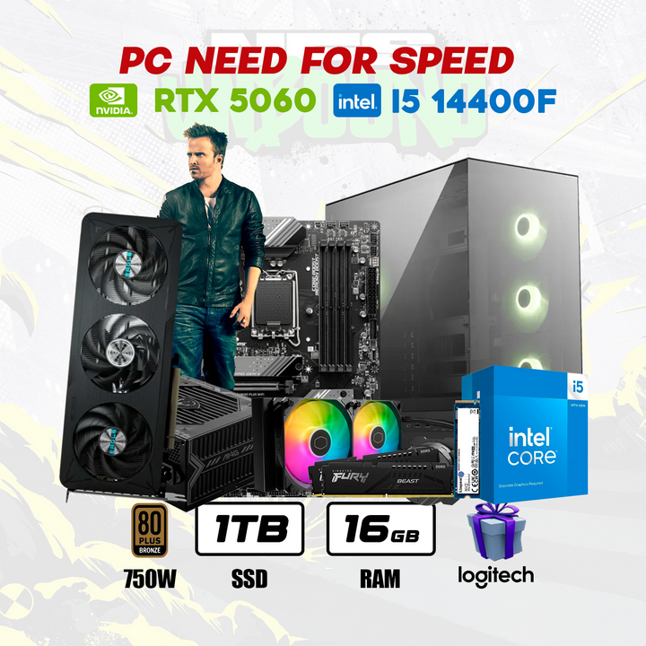 PC Need For Speed Intel Core i5 14400F + RTX 5060 8GB + 1TB NVMe + 16GB DDR5