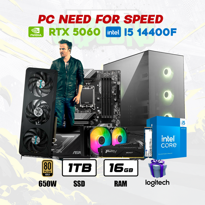 PC Need For Speed Intel Core i5 14400F + RTX 5060 8GB + 1TB NVMe + 16GB DDR5