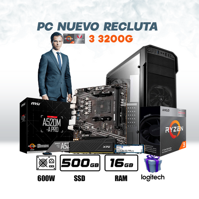 CPU Oficina Nuevo Recluta AMD Ryzen 3 3200G | VEGA 8 | 500GB SSD | 16GB DE RAM DDR4 #O2031