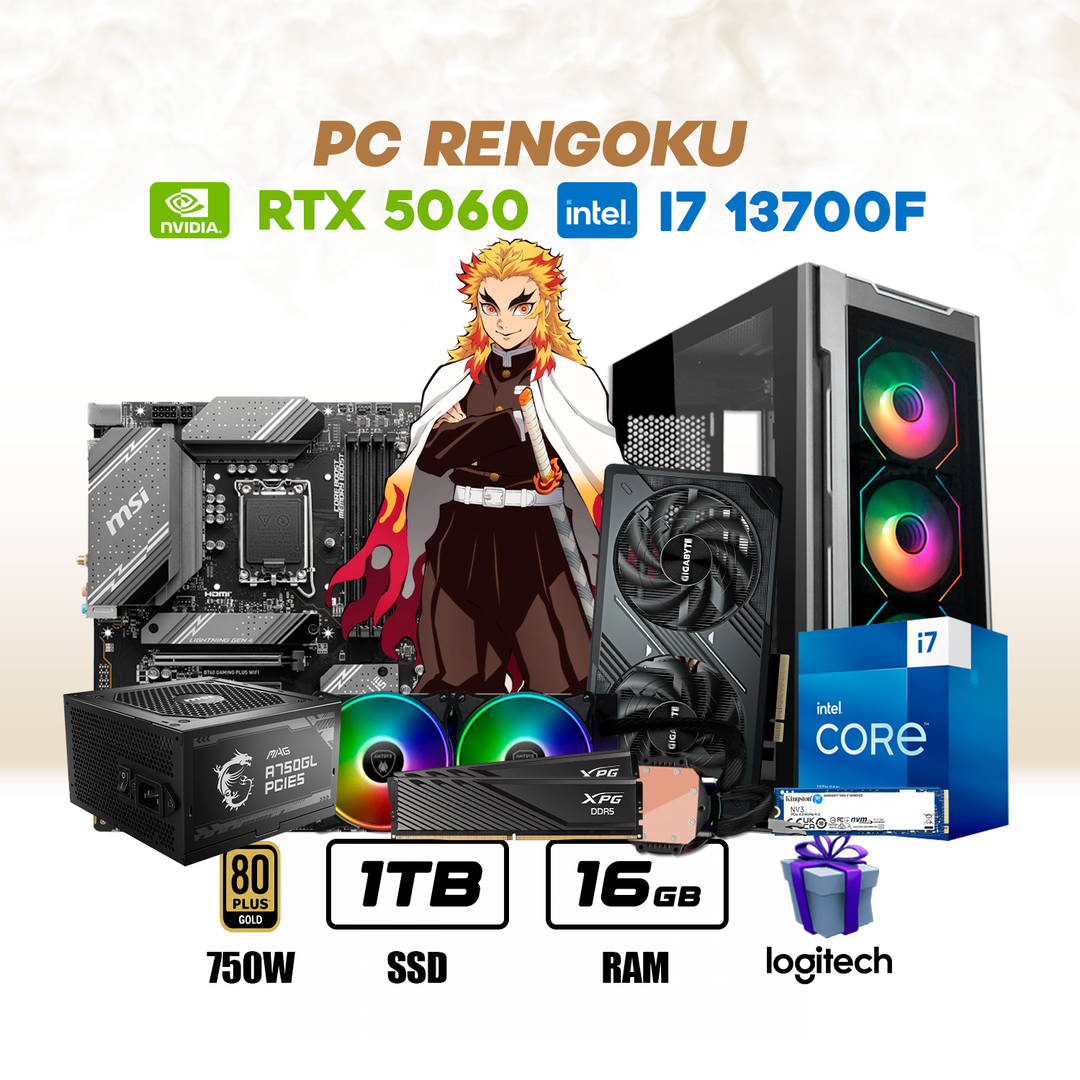 CPU Rengoku Intel Core I7 12700F | RTX 5060 | 1TB SSD | 16GB RAM DDR5 | ENF. TORRE. #P7123 - Achorao