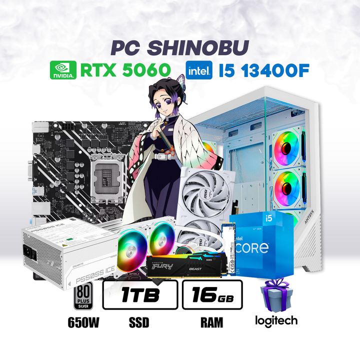 PC Shinobu Intel Core I5 12400F + RTX 5060 8GB + 1TB NVMe + 16GB DDR5 + ENF. TORRE