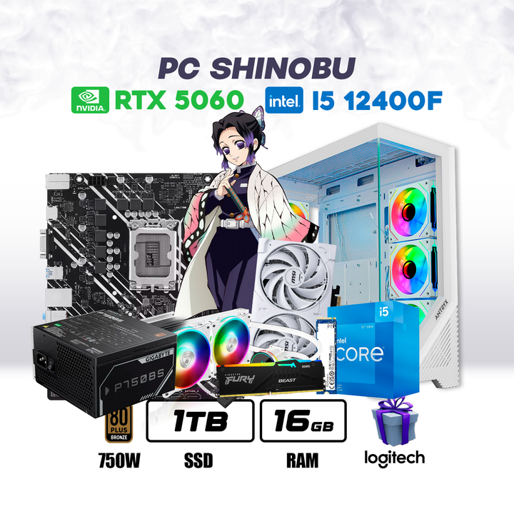 PC Shinobu Intel Core I5 12400F + RTX 5060 8GB + 1TB NVMe + 16GB DDR5 + ENF. TORRE