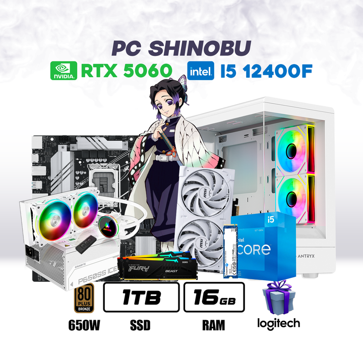 PC Shinobu Intel Core I5 13400F + RTX 5060 8GB + 1TB NVMe + 16GB DDR5 + ENF. TORRE - Achorao
