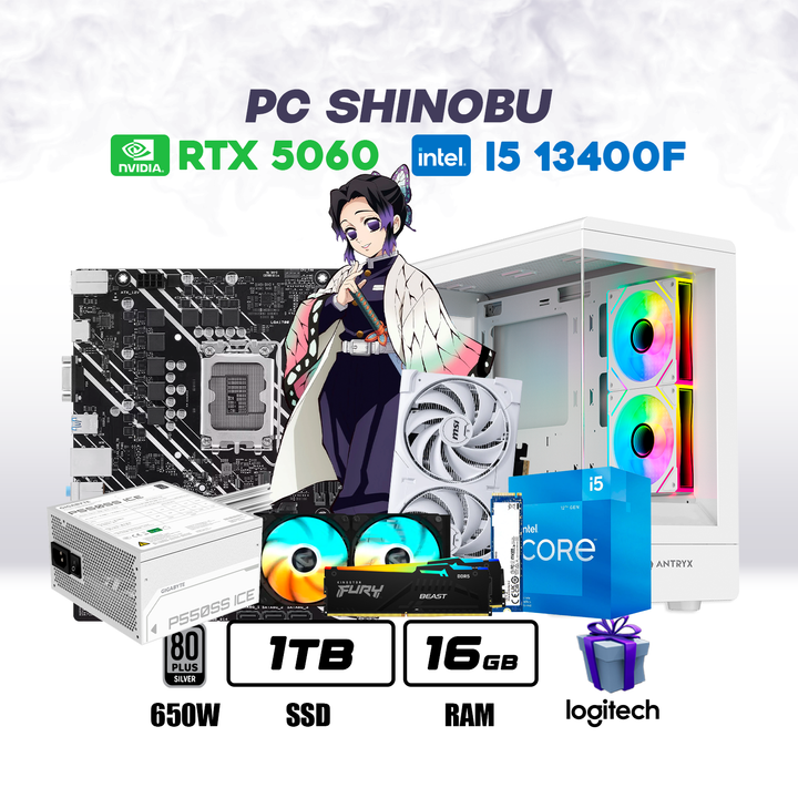 PC Shinobu Intel Core I5 12400F + RTX 5060 8GB + 1TB NVMe + 16GB DDR5 + ENF. TORRE - Achorao
