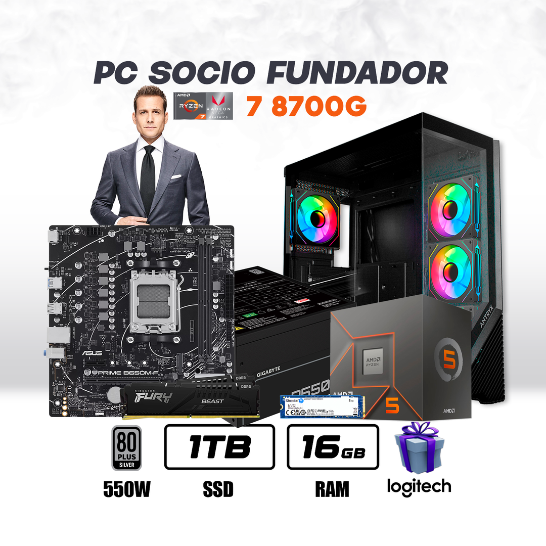 PC Oficina Socio Fundador Ryzen 7 8700G + 16GB DDR5 + 1TB NVMe - Achorao