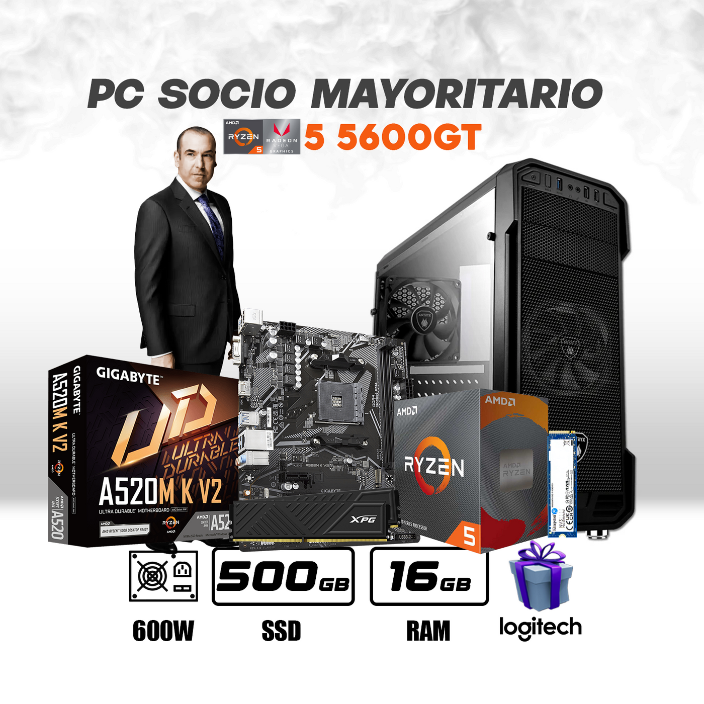 CPU Oficina Socio Mayoritario AMD Ryzen 5 5600GT | Vega 7 | 500GB SSD | 16GB DE Ram DDR4 #O4052