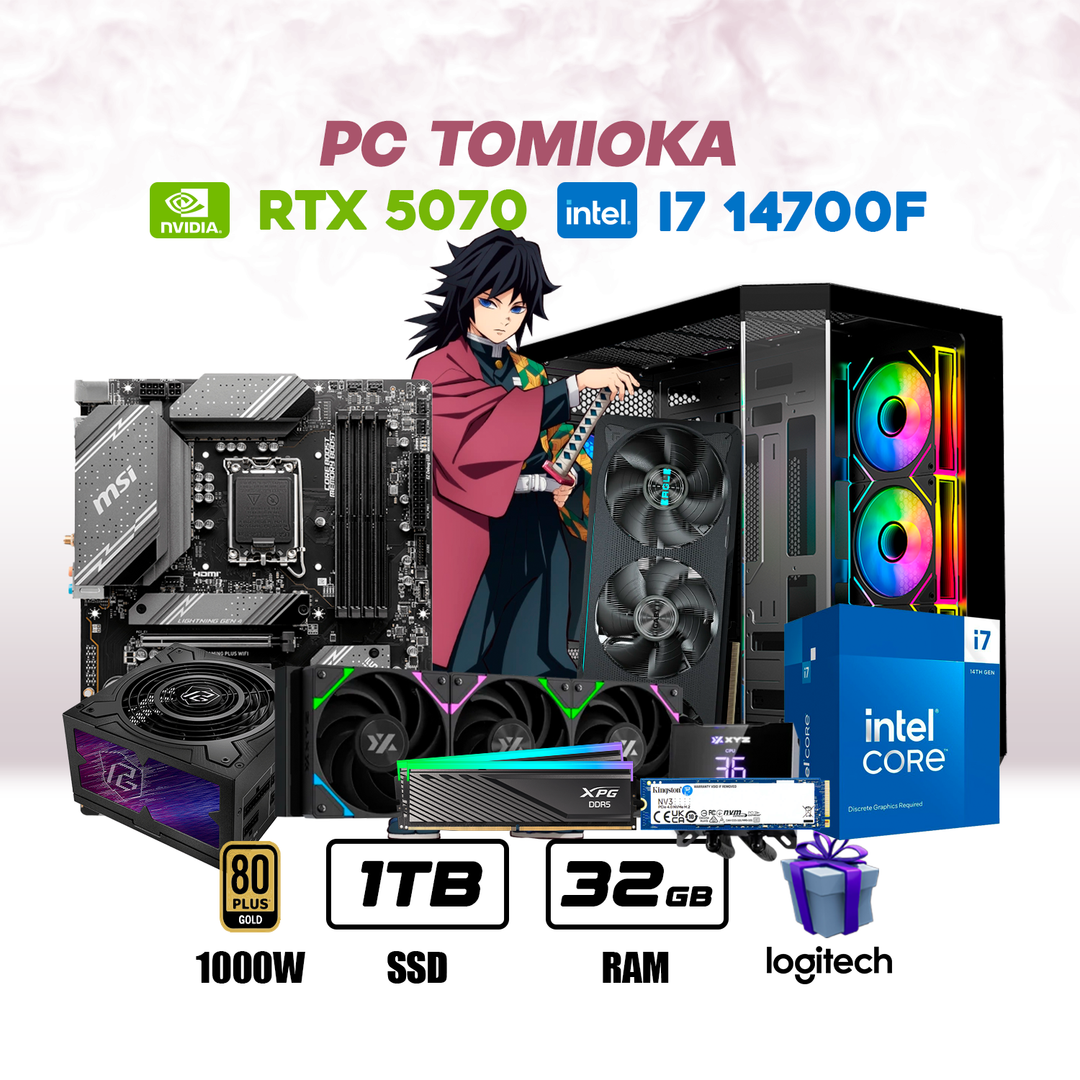 CPU Tomioka Intel Core I7 14700F | Rtx 5070 12Gb | 1Tb Ssd | 32Gb Ram | Enf. Liq. #P7133TM - Achorao