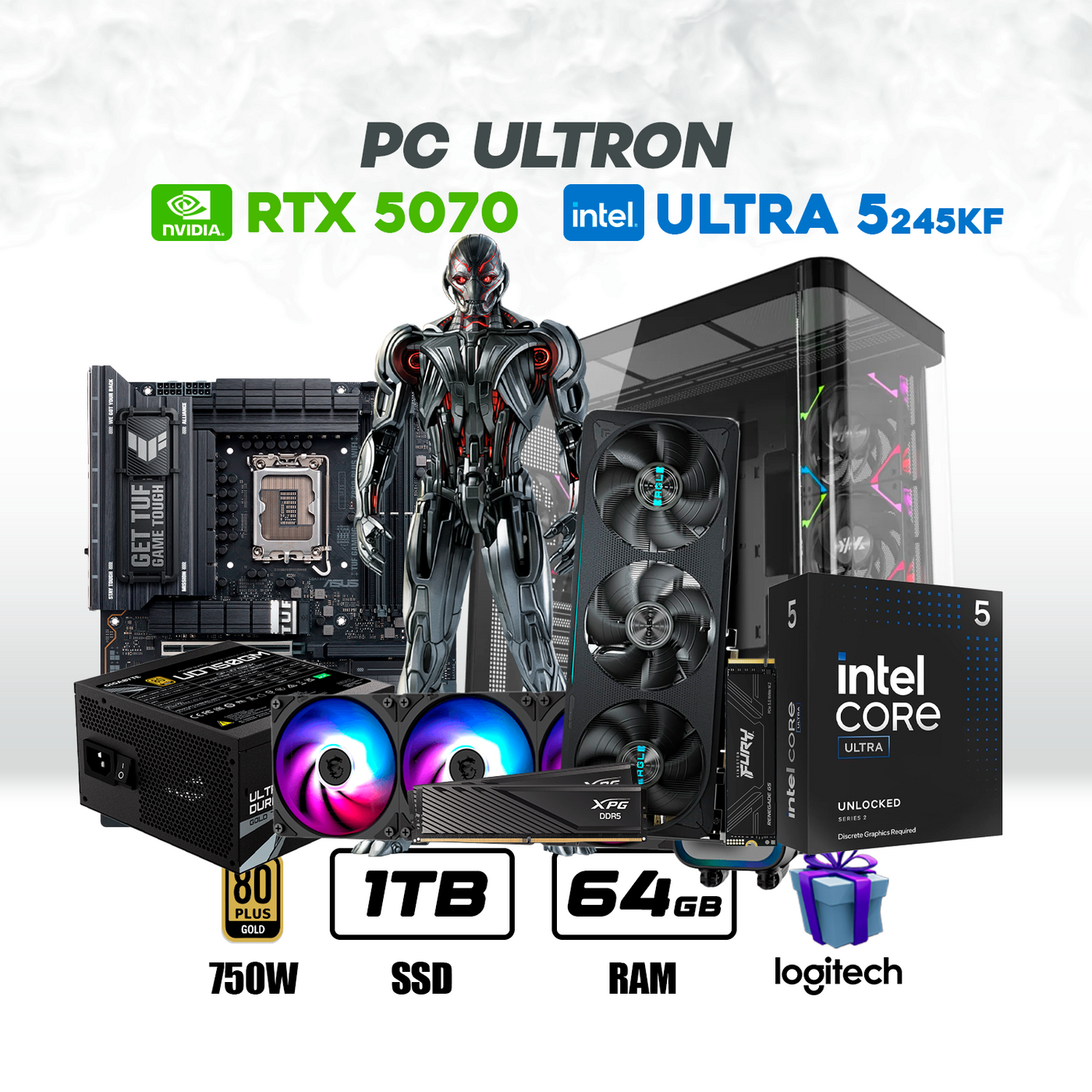 CPU Ultron Intel Ultra 5 245kf | Rtx 5070 12Gb | 1Tb Ssd | 64Gb Ram DDR5 | Enf. Liq.