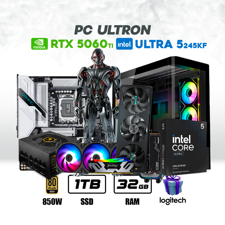 PC ULTRON Intel Core Ultra 5 245KF + RTX 5060 Ti + 32GB DDR5 + 1TB NVMe - Achorao
