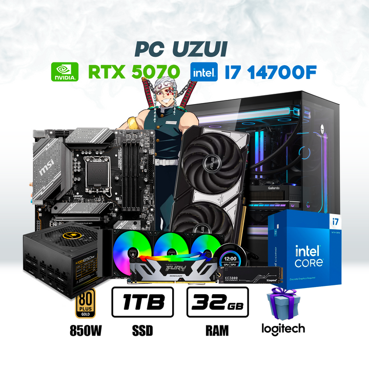 PC Uzui Intel Core i7 14700F + RTX 5070 12GB + 1TB NVMe + 32GB RAM DDR5 + ENF. LIQ.