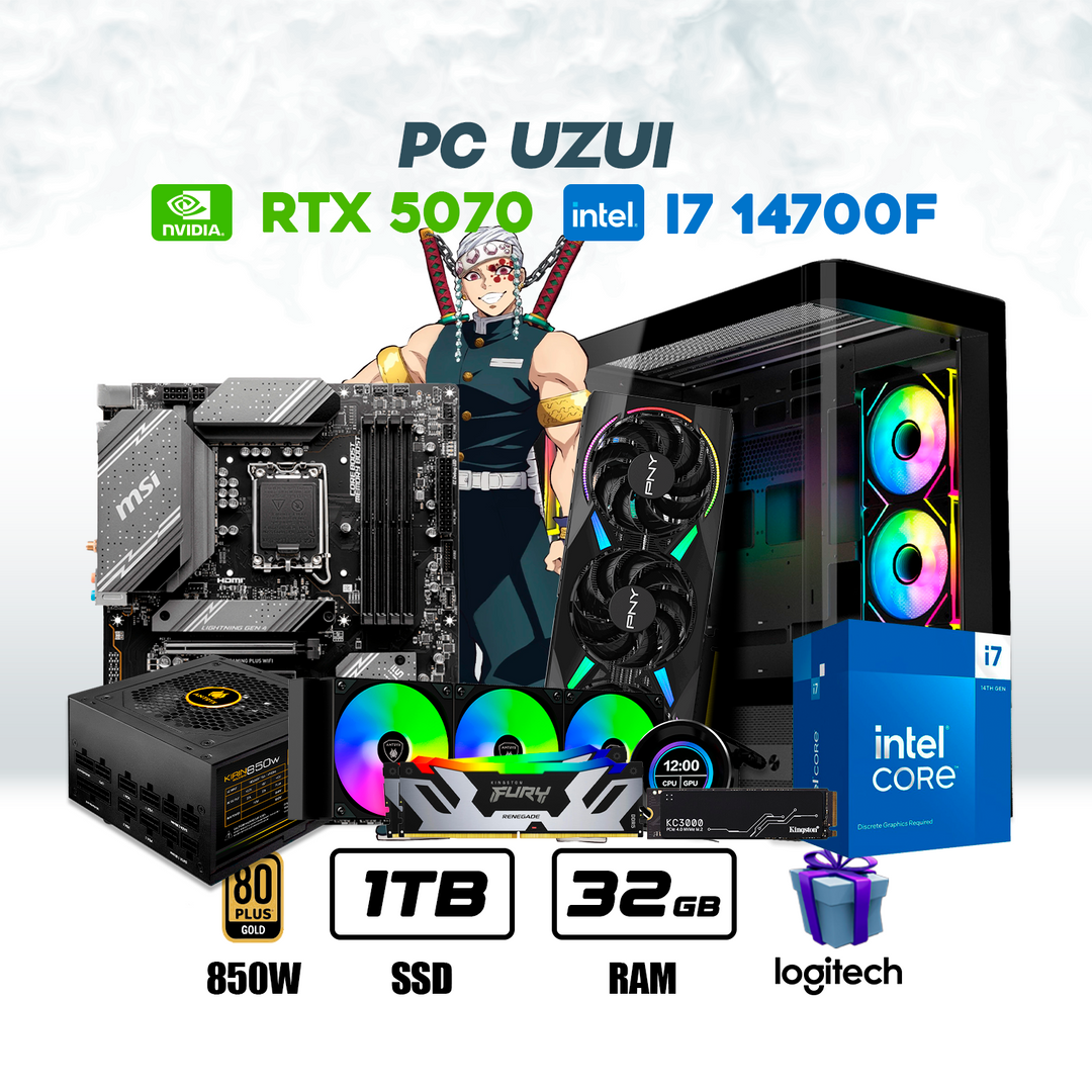 PC Uzui Intel Core i7 14700F + RTX 5070 12GB + 1TB NVMe + 32GB RAM DDR5 + ENF. LIQ. - Achorao