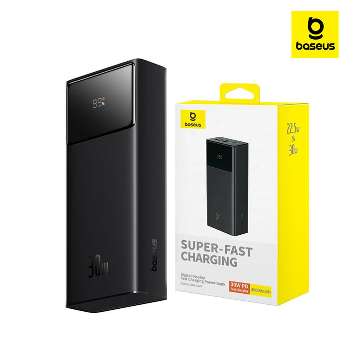 Power bank Baseus Star-Lord 30000 mAh, 30 W, carga rápida, pantalla digital, black - Achorao