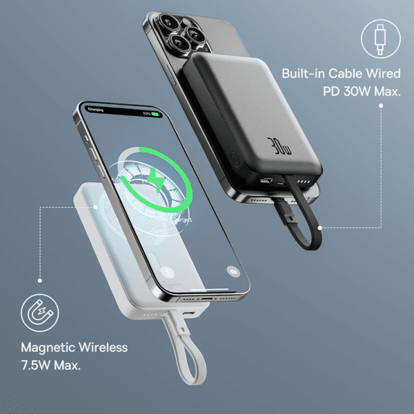 Mini PowerBank inalámbrico magnético Baseus, 10000 mAh, 30W Carga rápida, con cable tipo C
