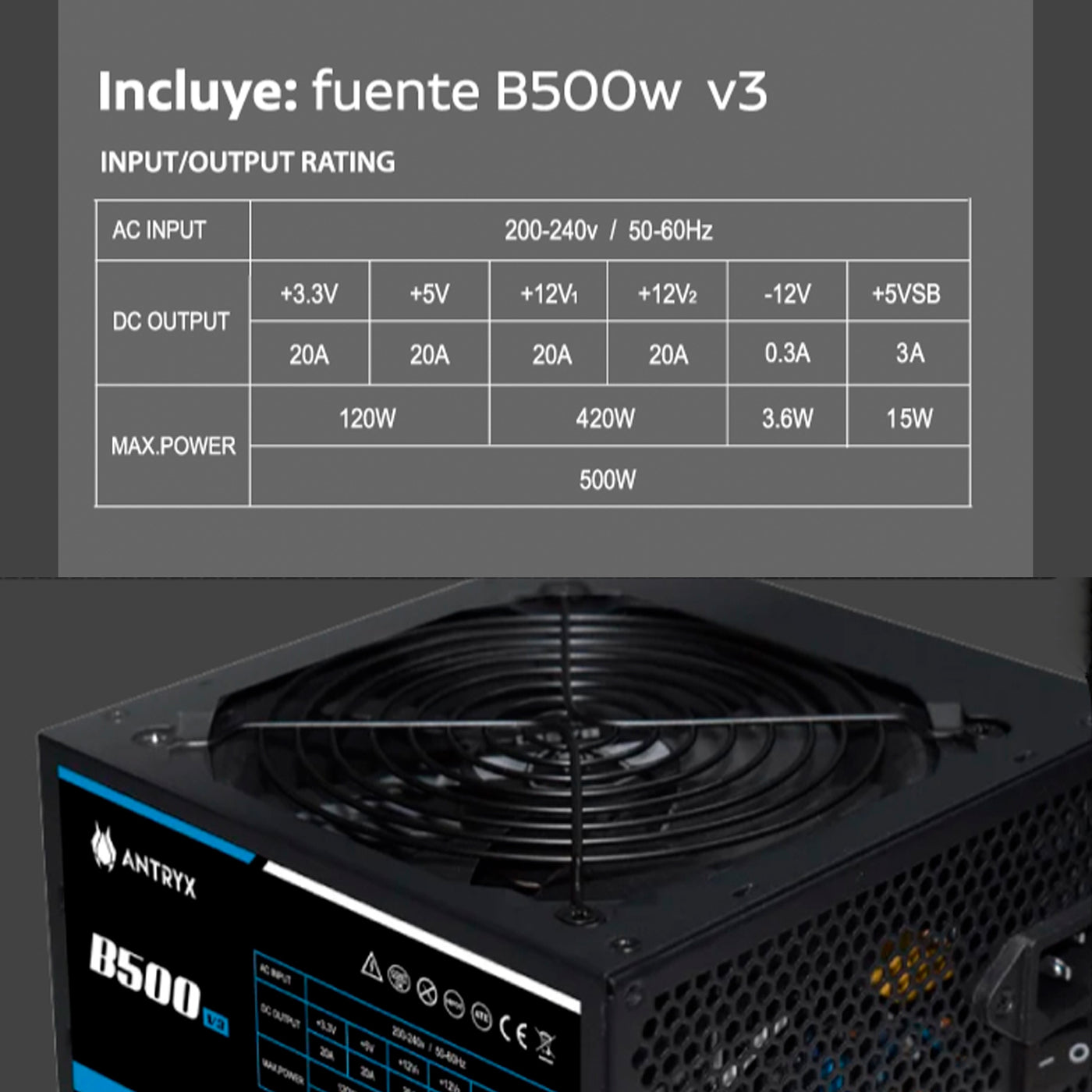 CASE C/FUENTE B500W ANTRYX RX-240, FRGB FAN X3, VIDRIO TEMPLADO - Achorao