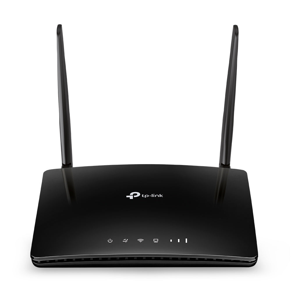 Router inalámbrico TP-Link 4G LTE Wi-Fi N de 300 Mbps, diseño blanco con antenas externas visibles