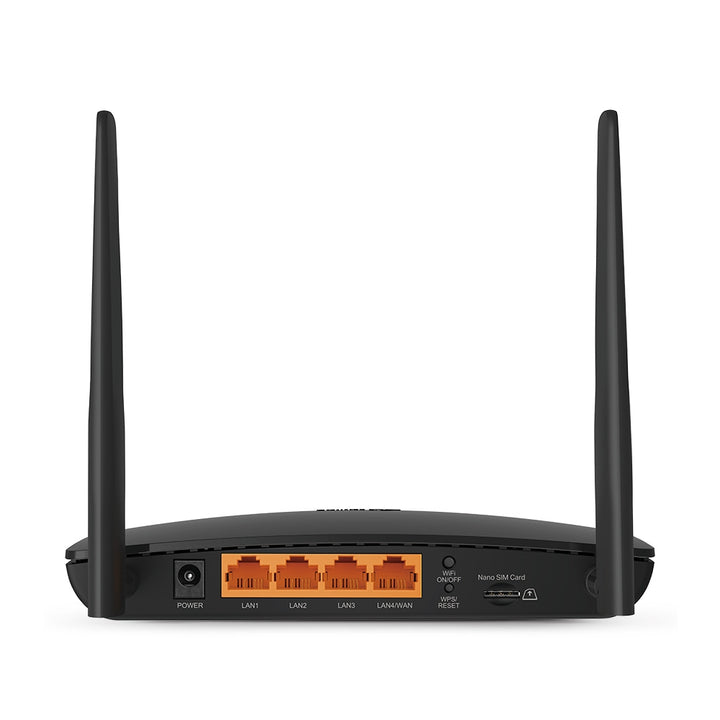 Router inalámbrico TP-Link 4G LTE Wi-Fi N de 300 Mbps, vista frontal con antenas externas