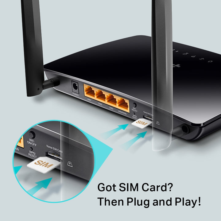 Router inalámbrico TP-Link 4G LTE Wi‑Fi N 300 Mbps TL-MR6400 en color negro