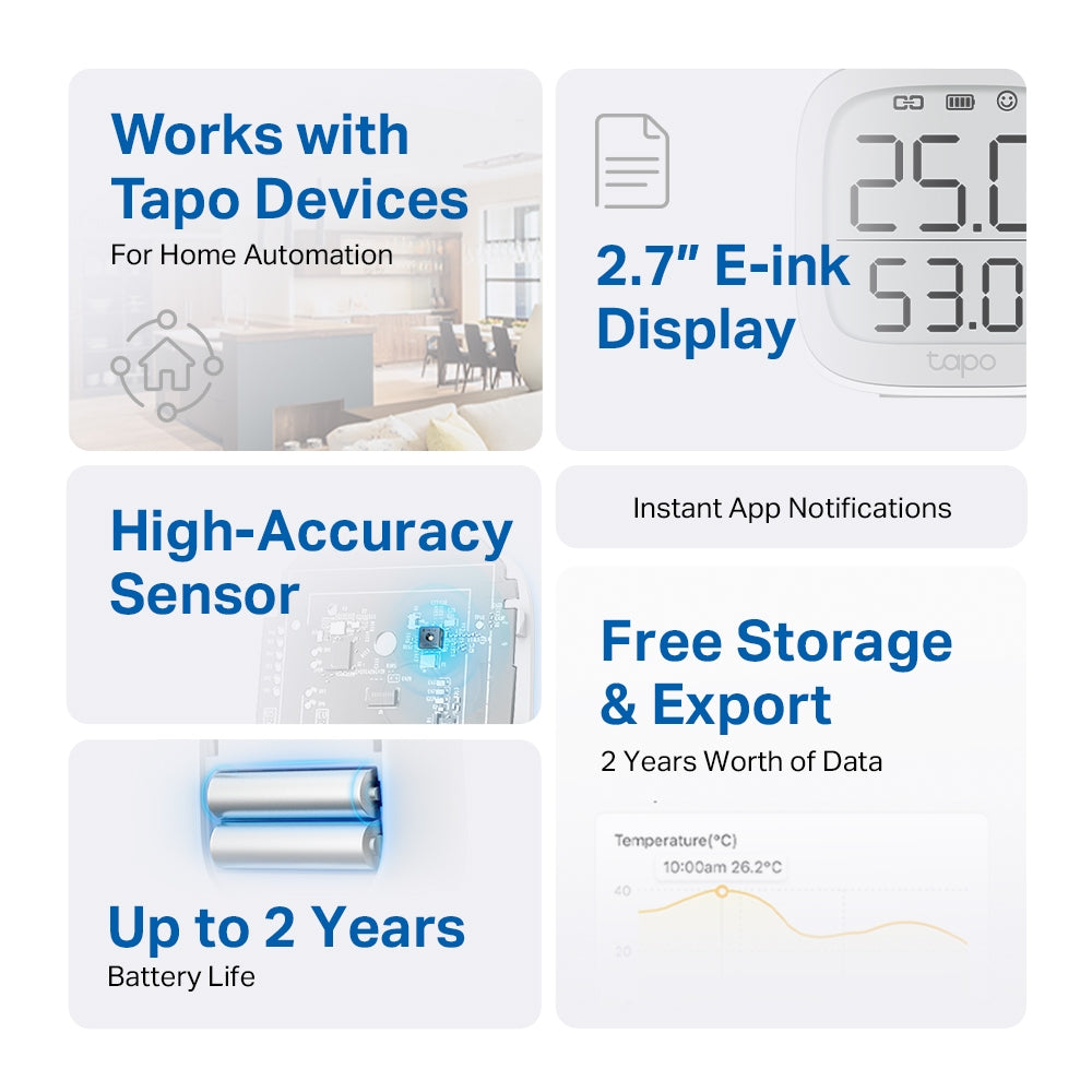 Sensor inteligente de temperatura y humedad TP-Link Tapo T315 - Achorao