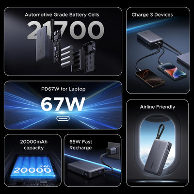 Power Bank UGREEN de 67 W con cable integrado PB550 - Achorao