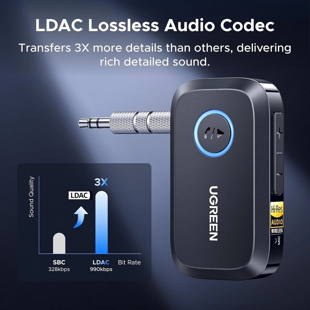 Adaptador de audio Bluetooth recargable de 3,5 mm UGREEN LDAC de alta resolución BT509
