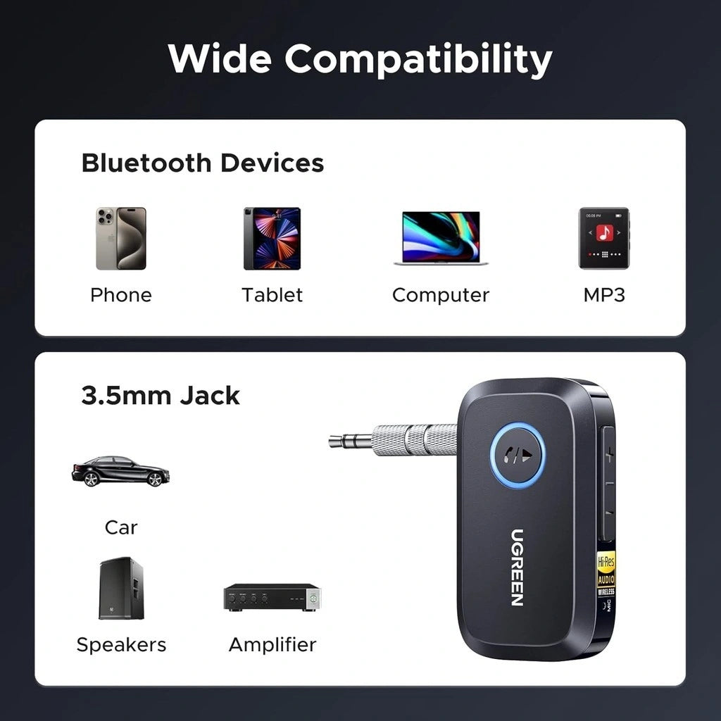 Adaptador de audio Bluetooth recargable de 3,5 mm UGREEN LDAC de alta resolución BT509