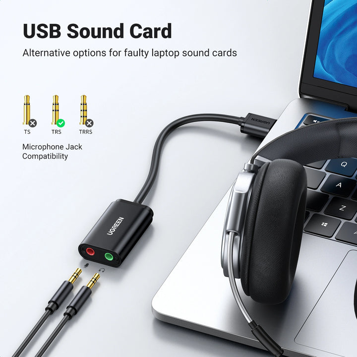 Adaptador de sonido externo a USB 2,0 UGREEN (Black) US205 30724