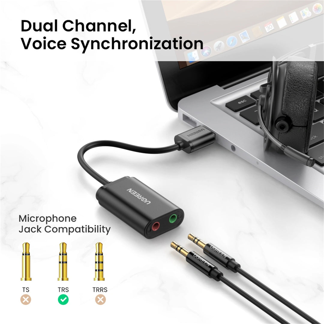 Adaptador de sonido externo a USB 2,0 UGREEN (Black) US205 30724