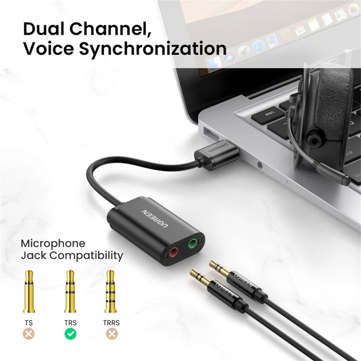 Adaptador de sonido externo a USB 2,0 UGREEN (Black) US205 30724