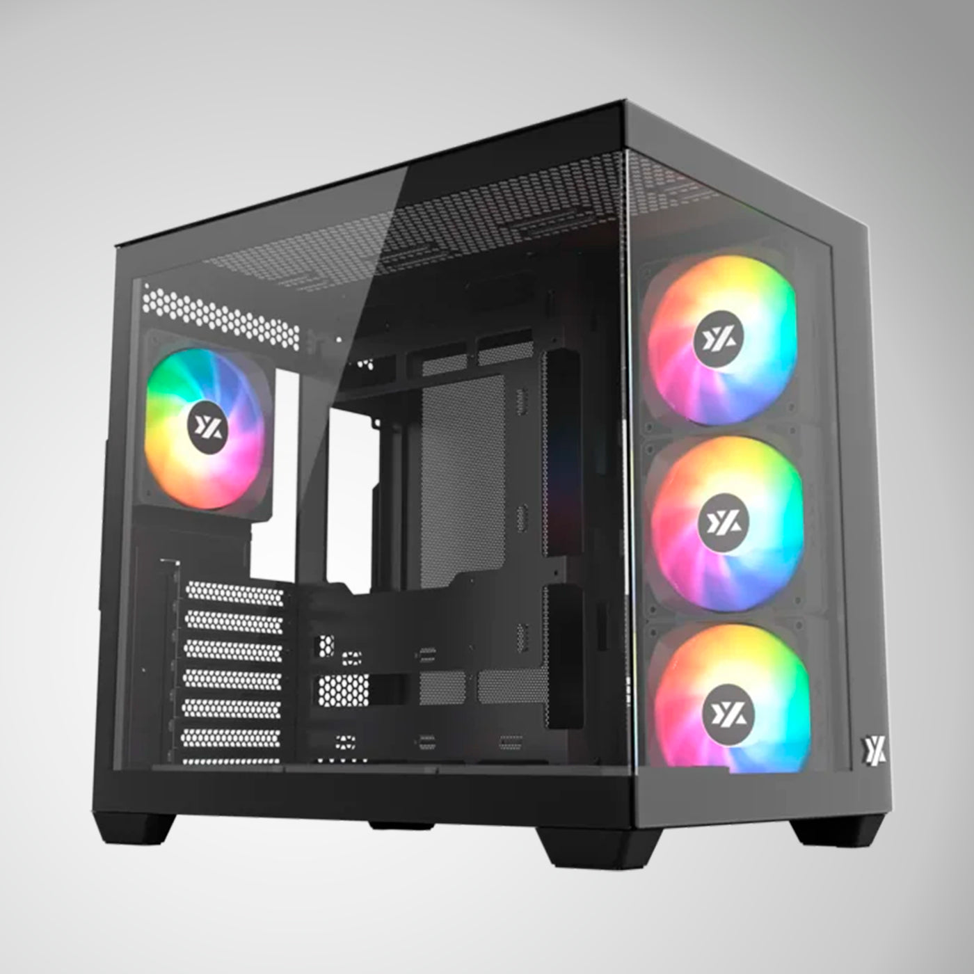 Case gamer XYZ TESSERACT ATX/M-ATX/ITX(Support MB back Plug) 6*M11 fan chain link case - Achorao