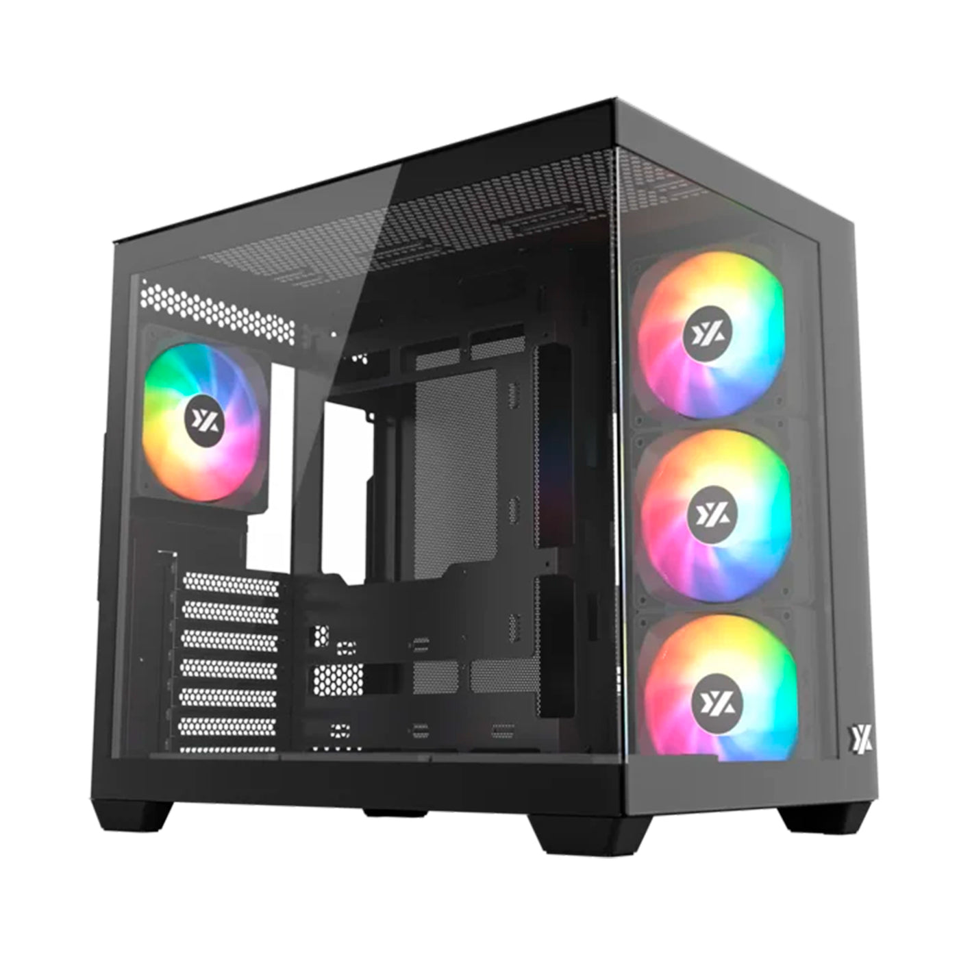 Case gamer XYZ TESSERACT ATX/M-ATX/ITX(Support MB back Plug) 6*M11 fan chain link case - Achorao