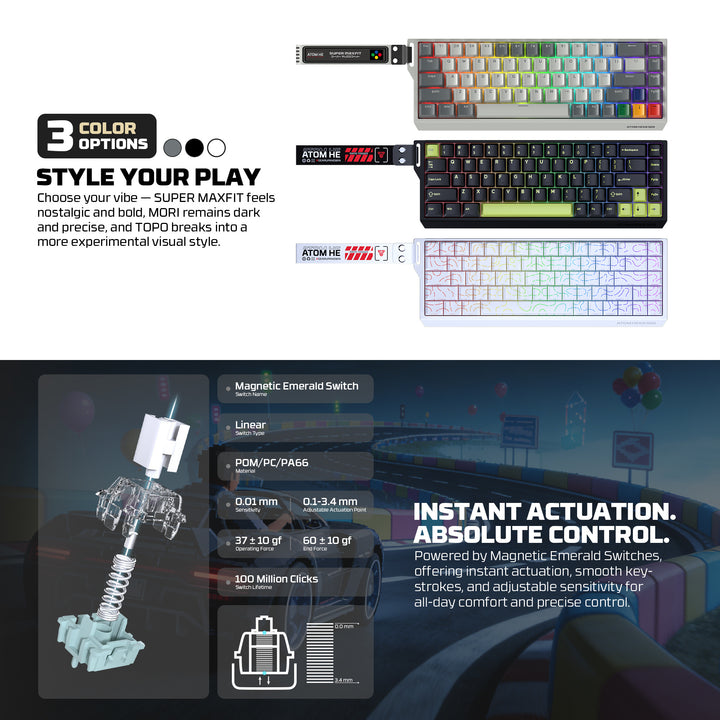 Teclado mecánico gamer FANTECH ATOM HE68 PRO mk922, Super Maxfit