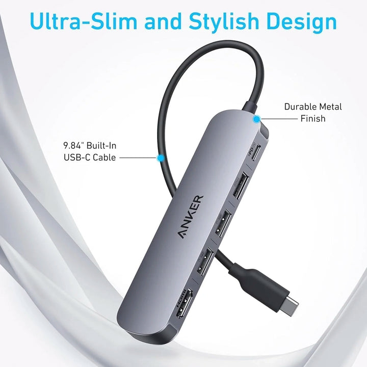 Adaptador hub Anker USB-C 5 en 1 gris con HDMI 4K y carga pass-through de 90 W