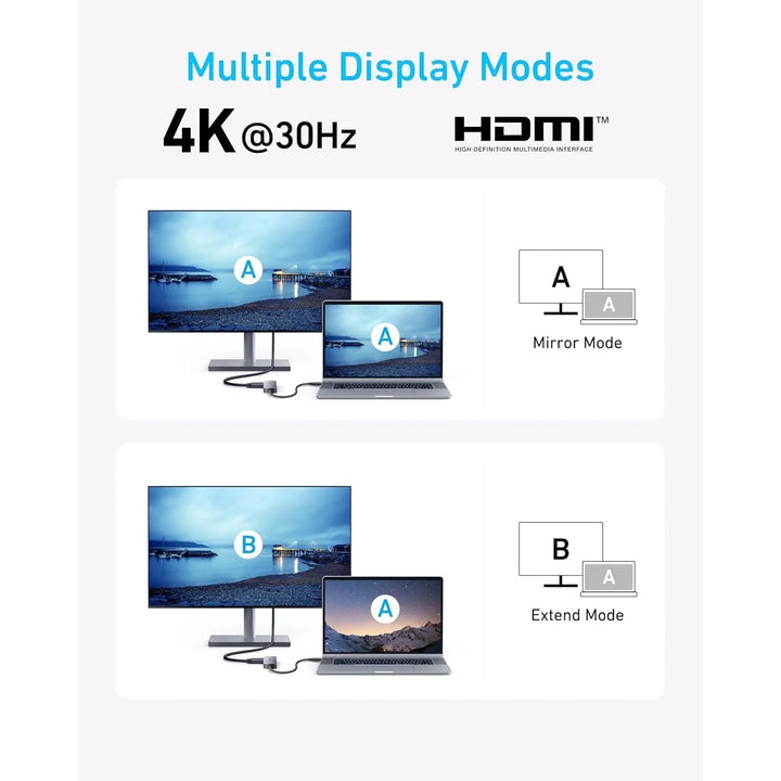 Adaptador hub Anker USB-C 5 en 1 gris con HDMI 4K y carga pass-through de 90 W