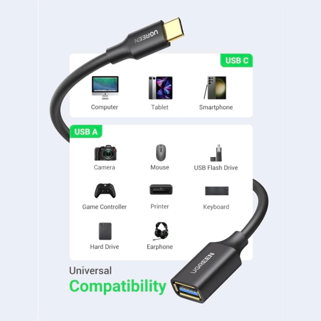 Adaptador UGREEN OTG USB-C macho a USB 3.0 hembra, color negro
