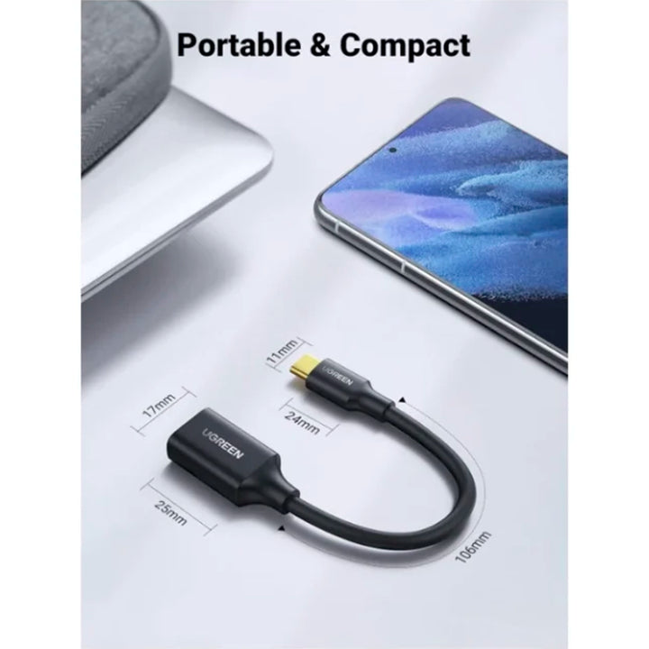 Adaptador UGREEN OTG USB-C macho a USB 3.0 hembra, color negro