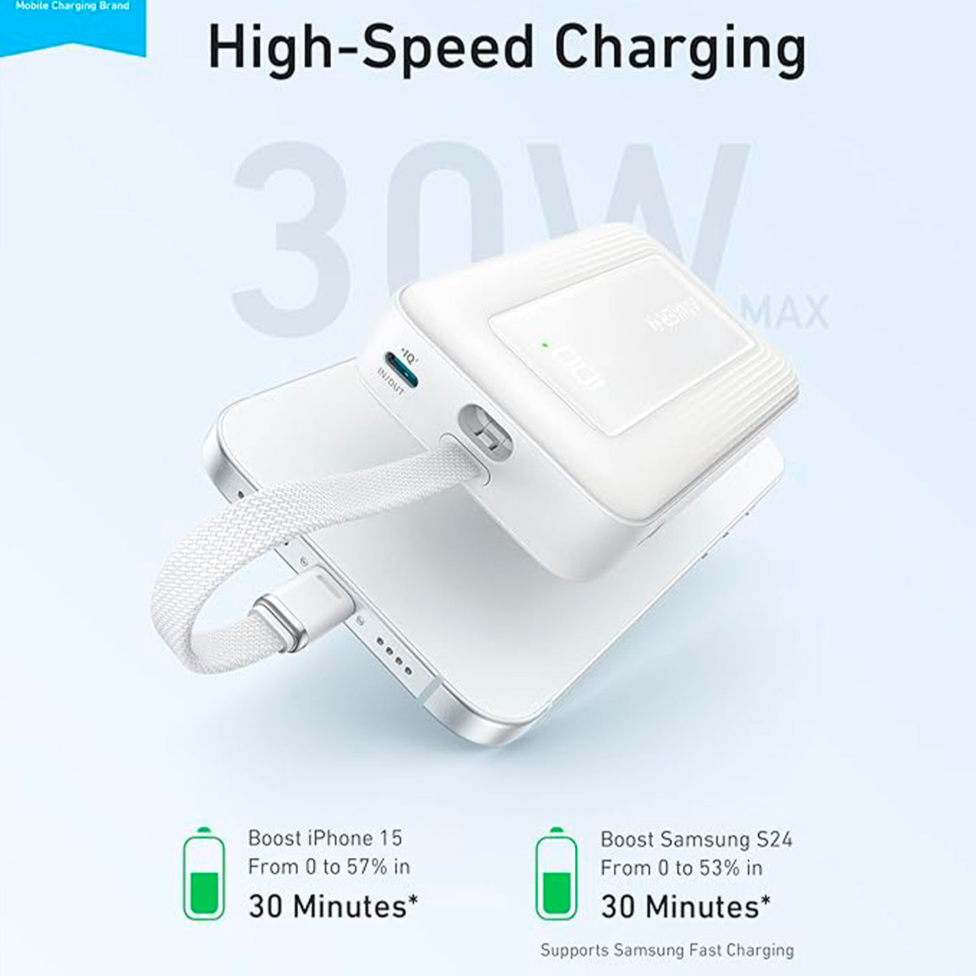 Power Bank Anker Zolo (30W, 10,000 mAh, Cable USB-C incorporado) - Achorao