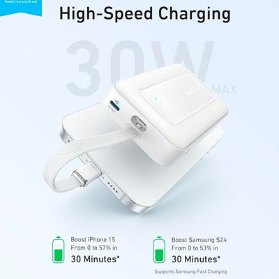 Power Bank Anker Zolo (30W, 10,000 mAh, Cable USB-C incorporado) - Achorao