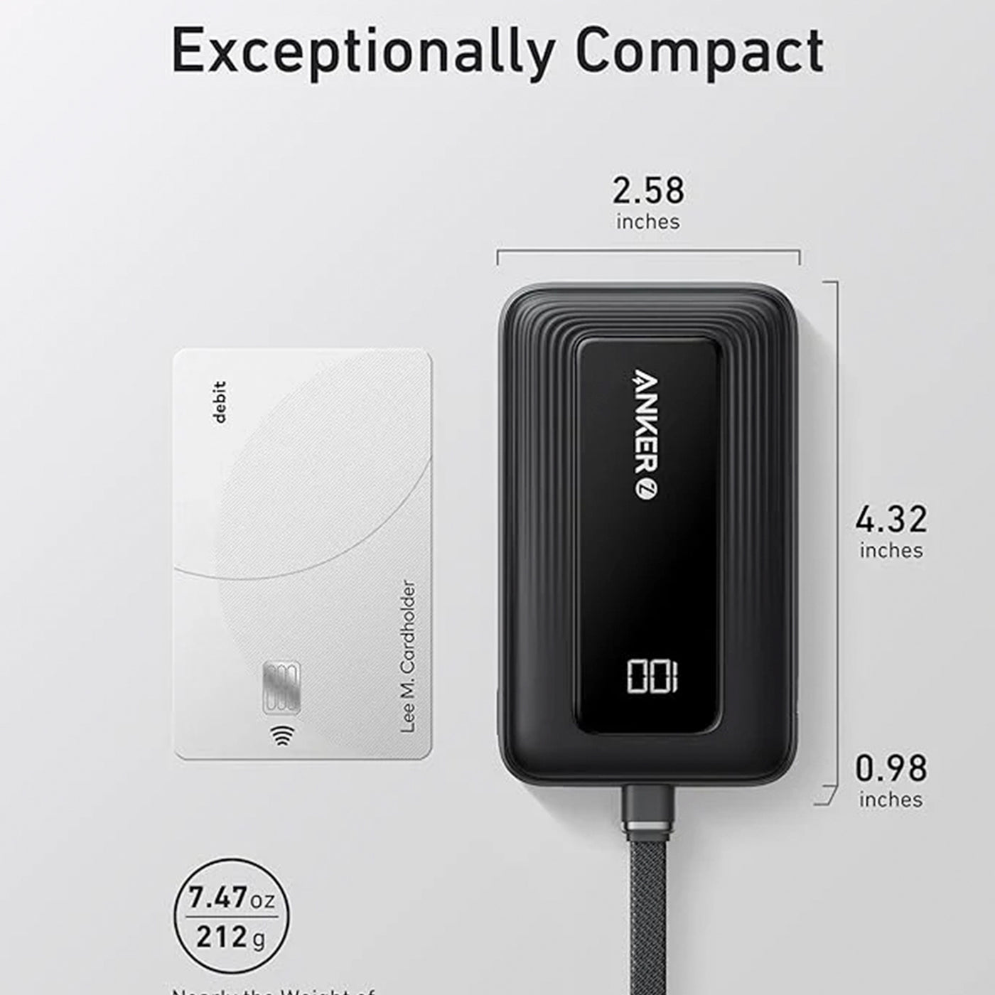 Power Bank Anker Zolo (30W, 10,000 mAh, Cable USB-C incorporado) - Achorao