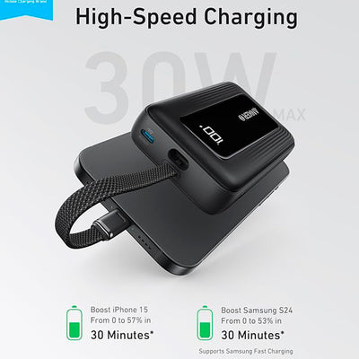 Power Bank Anker Zolo (30W, 10,000 mAh, Cable USB-C incorporado) - Achorao